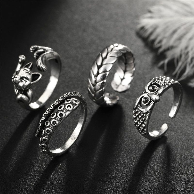 Retro Owl Octopus Foot Kitten Animal Ring