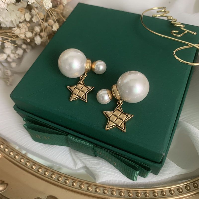 Retro Double-sided Pearl Star Earrings