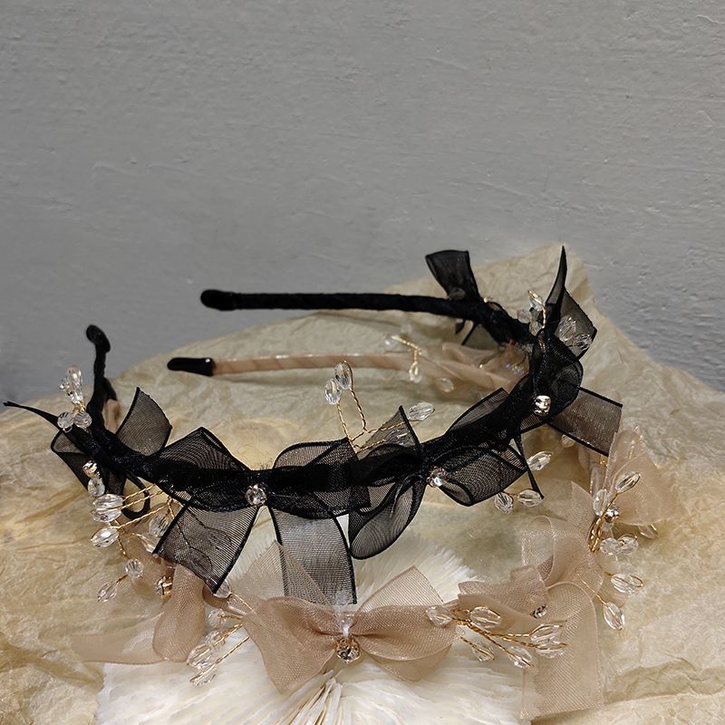 Korean Net Yarn Bowknot Three-dimensional Crystal Thin Edge Headband Wholesale