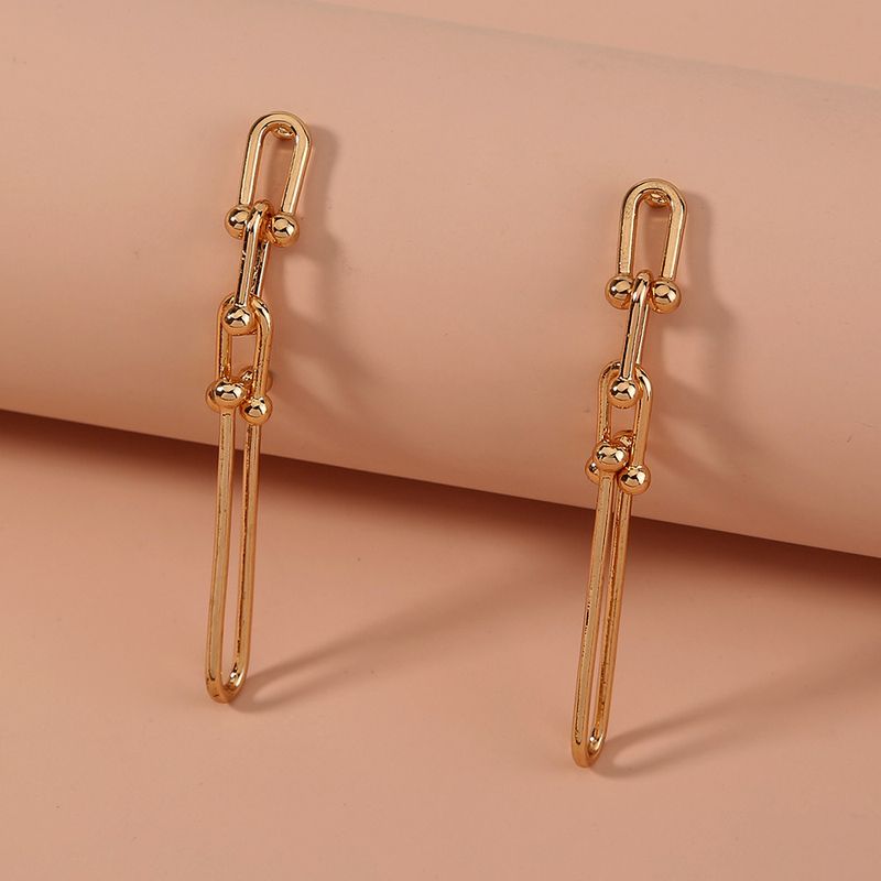 Simple Metal U-shaped Chain Long Earrings