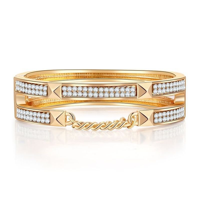Fashion Double-layer Hollow Diamond-studded Chain Open Bracelet