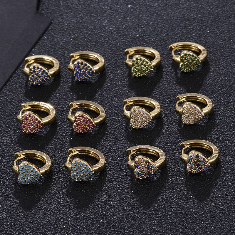 Fashion Heart-shaped Full Diamond Color Zircon Earrings