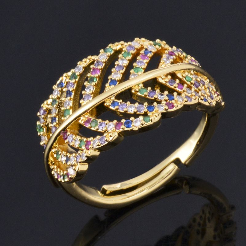 Fashion Real Gold Electroplating Hollow Leaf Ring