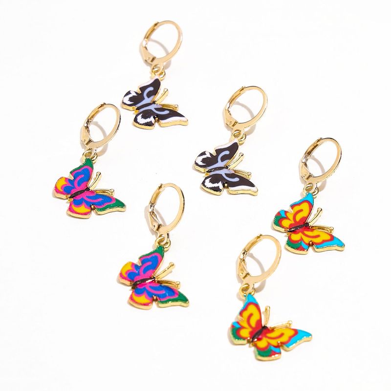 Boucles D&#39;oreilles En Alliage De Papillon Multicolore De Mode En Gros