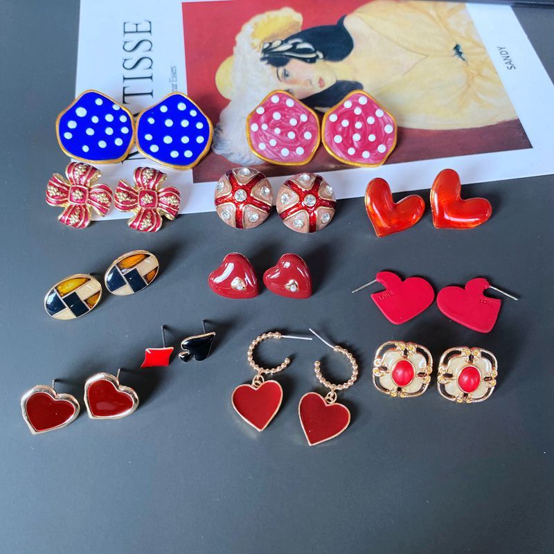 Retro Square Round Polka Dot Heart-shape Irregular Alloy Earrings Wholesale
