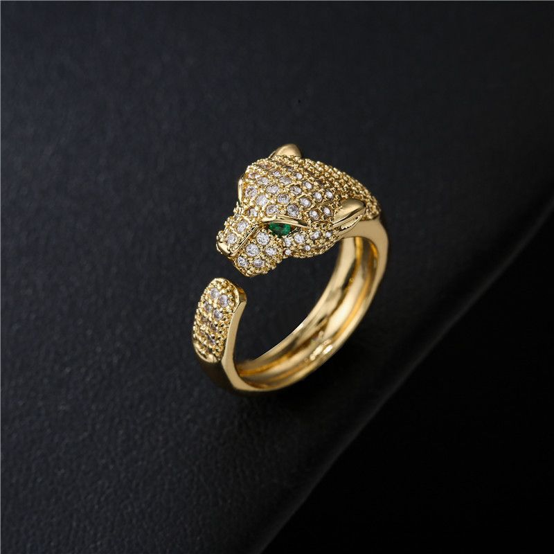 Fashion Copper Micro-inlaid Zircon Leopard Open Ring