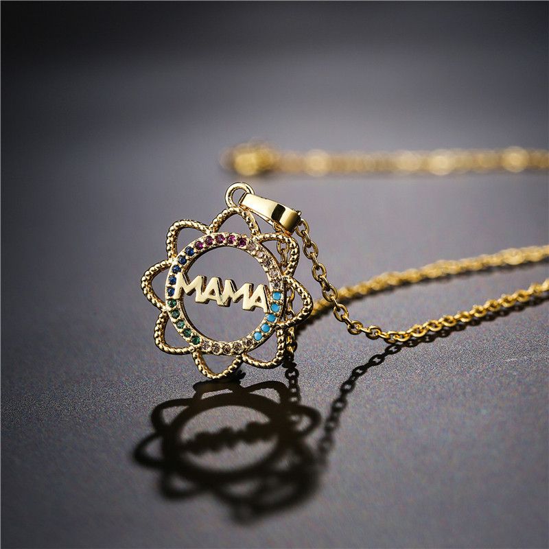 Mode Sun Flower Letter Mama Kupfer Eingelegte Zirkon Halskette Großhandel