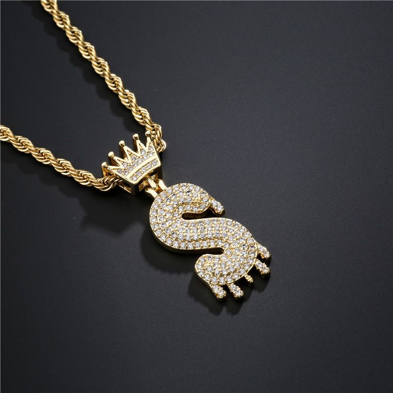 Fashion Crown Water Drop Letter Copper Inlaid Zircon Necklace Wholesale