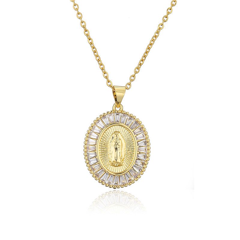 Retro Jungfrau Maria Anhänger Ovale Halskette Großhandel