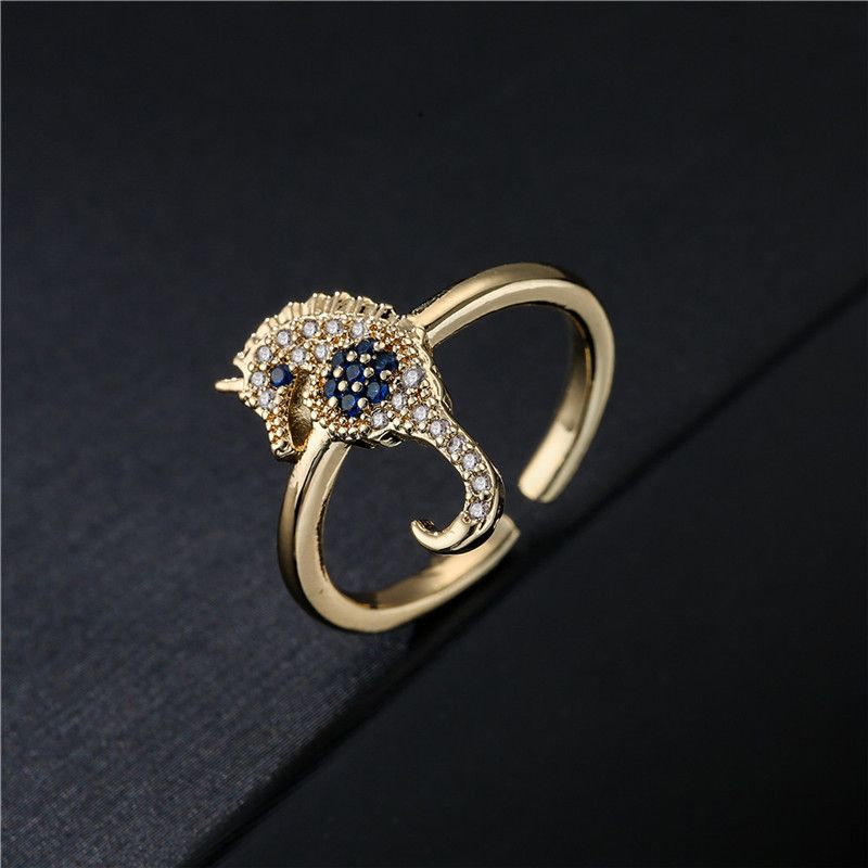 Fashion Copper Micro-inlaid Zircon Hippocampus Ring