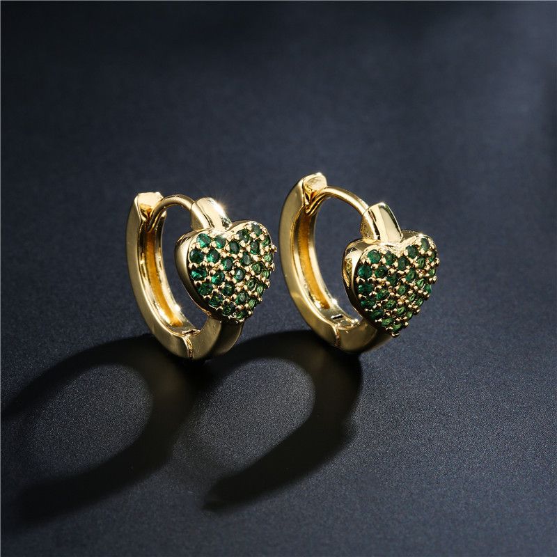 Simple Style Copper Micro-inlaid Color Zirconium Love Earrings