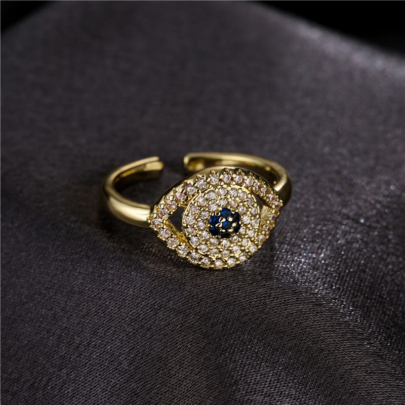 Wholesale Fashion Pure Copper Micro Inlaid Zircon Devil's Eye Open Ring