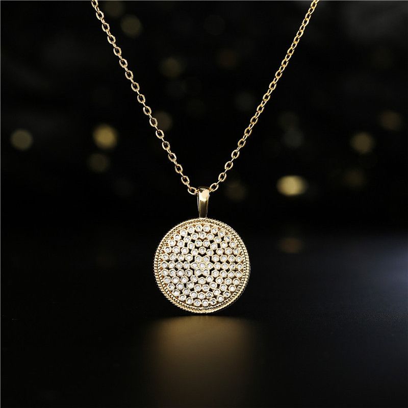 Fashion Golden Disc Geometric Copper Inlaid Zircon Necklace Wholesale