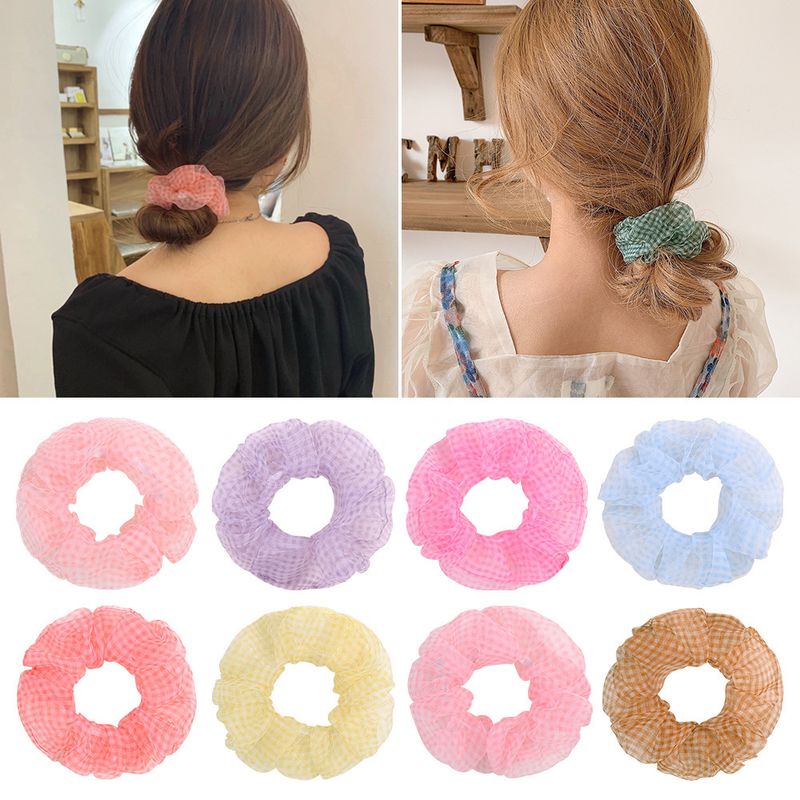 Korean Fashion Style Mesh Plaid Hair Scrunchies Set