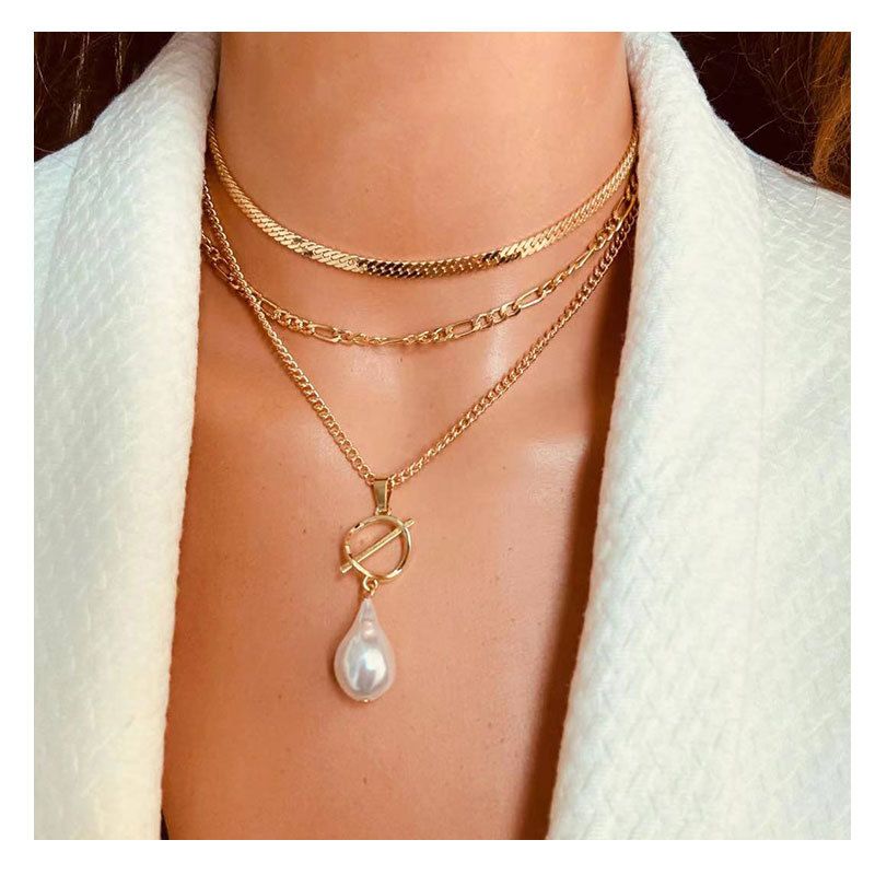 Fashion Shaped Pearl Chain Multi-layer Alloy Necklace Wholesale