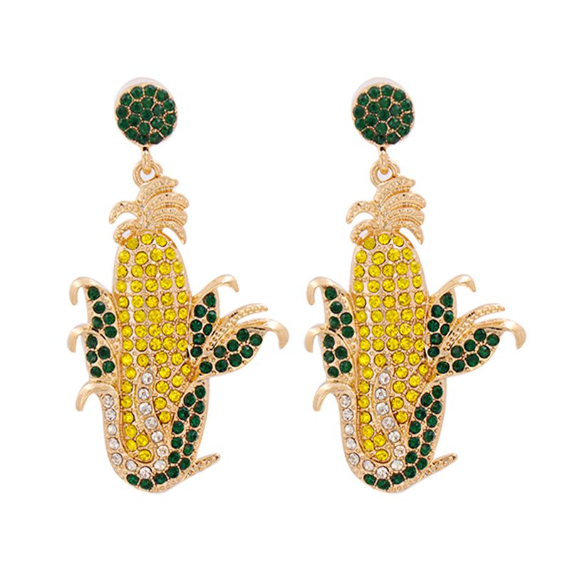 Fashion Corn Shape Color Diamond Alloy Earrings Wholesale