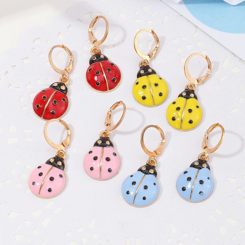 Cute Fashion Dripping Oil Retro Seven-star Ladybug Earrings