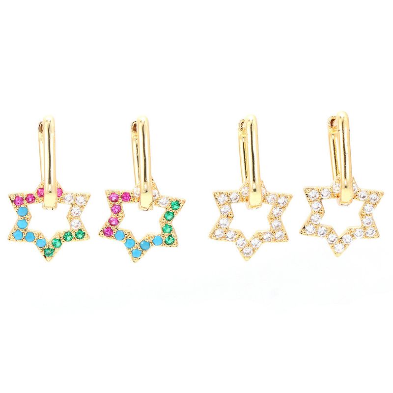 Fashion Six-pointed Star Color Zircon Earrings