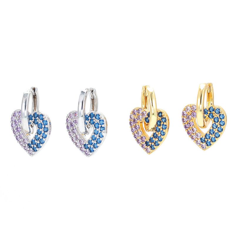 Fashion Contrast Color Zircon Heart-shaped Earrings