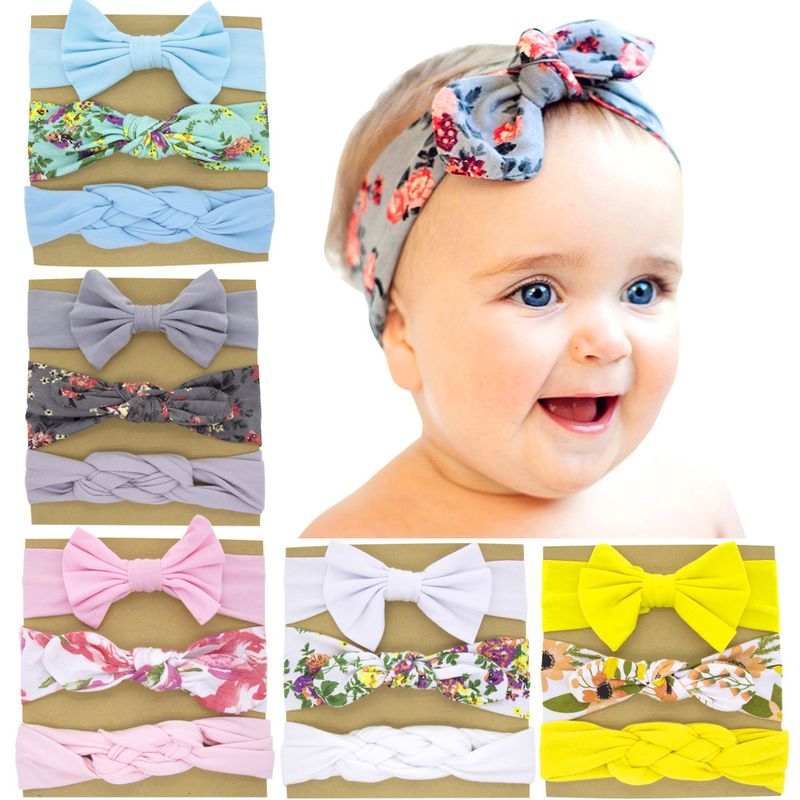 Conjunto De Diadema De Orejas De Conejo Con Estampado Bowknot Para Niños