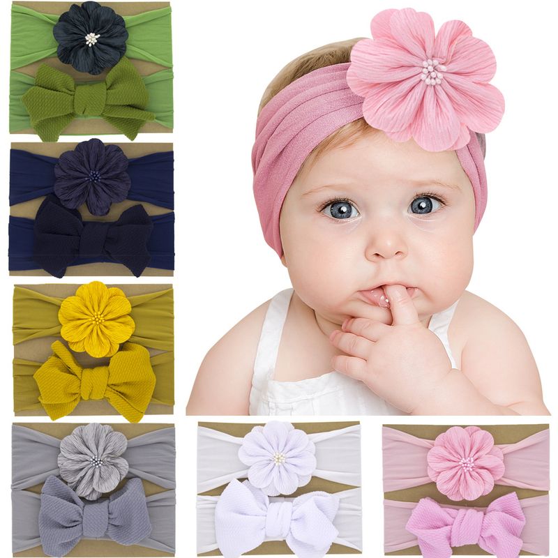 Grenz Überschreiten Der Kinder Schmuck Großhandel Baby Nylon Einfarbige Blume Stirnband Baby Bowknot Haarband Zweiteiliges Set