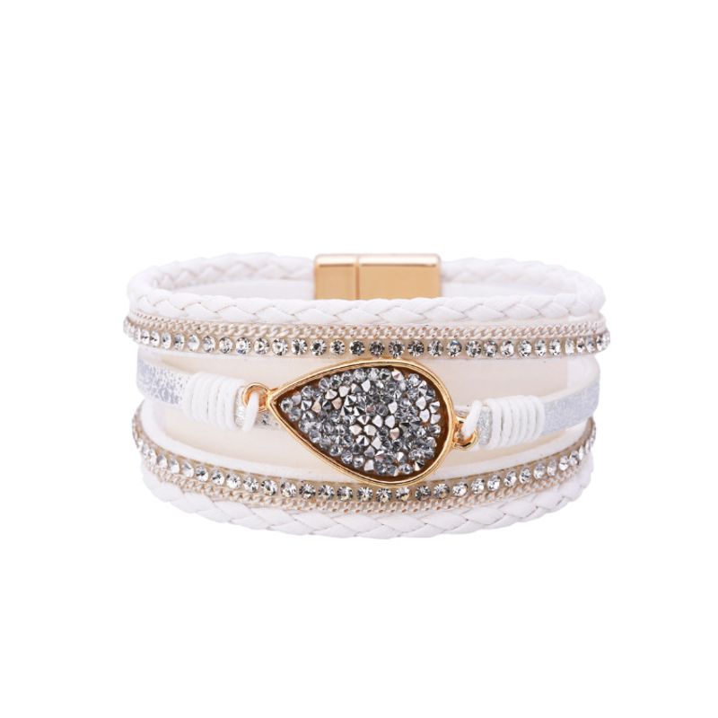 Bohemian Water Drop Diamond Multi-layer Magnetic Buckle Leather Bracelet