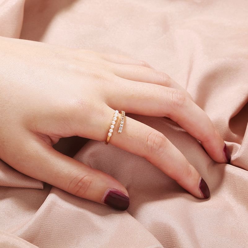 Mode Mikro-eingelegte Goldene Perle Zirkon Öffnung Verstellbaren Ring