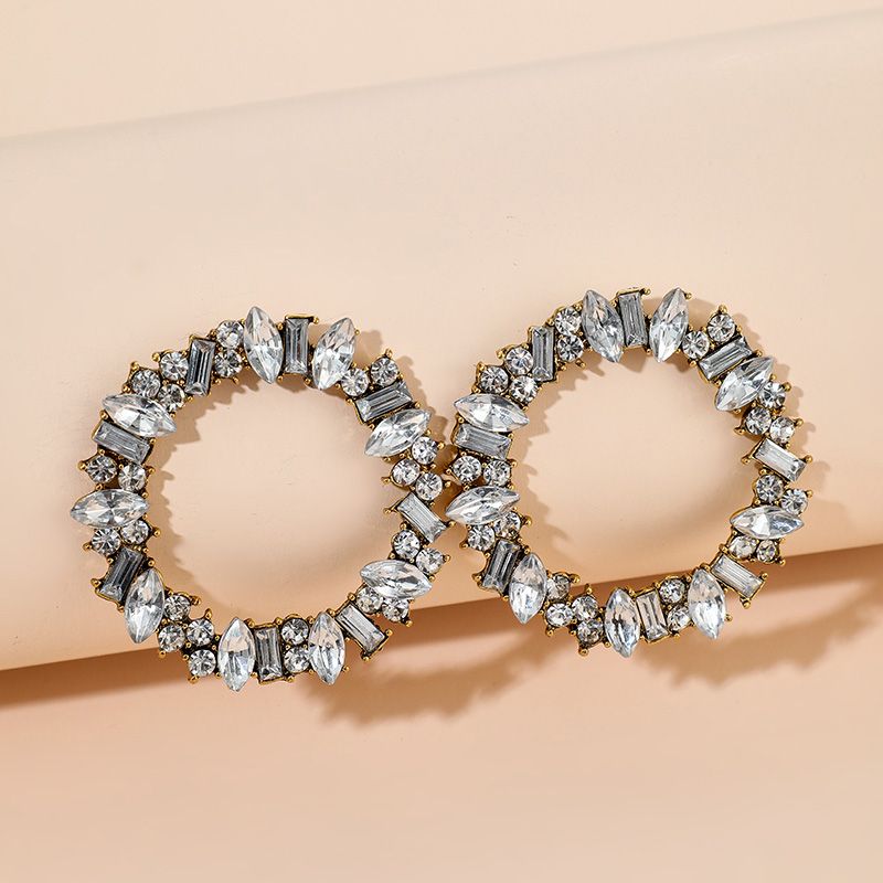 Korean Exaggerated Rhinestones Circle Earrings