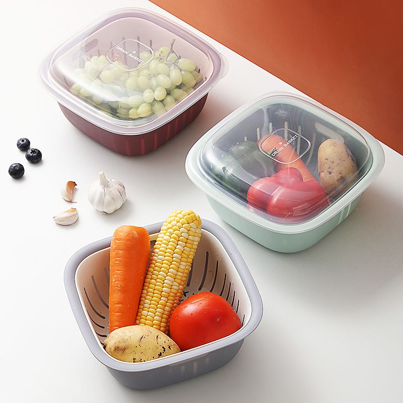 Kitchen Double-layer Drain Basket Color Mixing Storage Box Plastic Sink Drain Basket