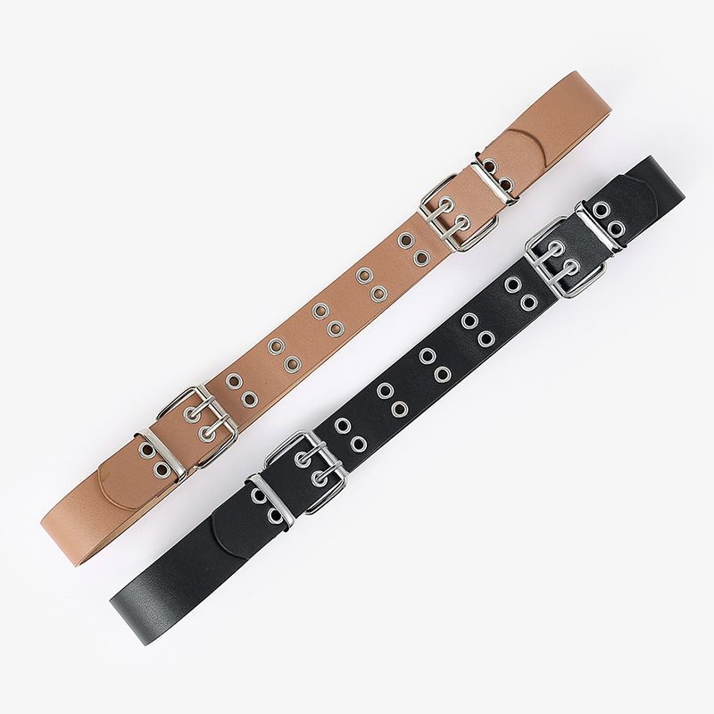 Cowboy Style Solid Color Pu Leather Iron Women'S Leather Belts