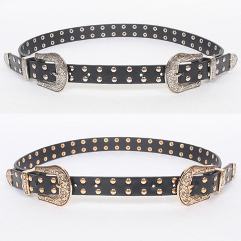 Fashion Silver Carved Double-headed Buckle Wide Belt