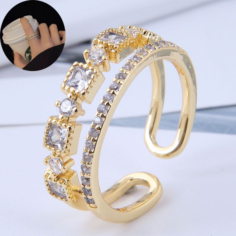 Korean Style Fashion Sweet Inlaid Zirconium Square Open Ring