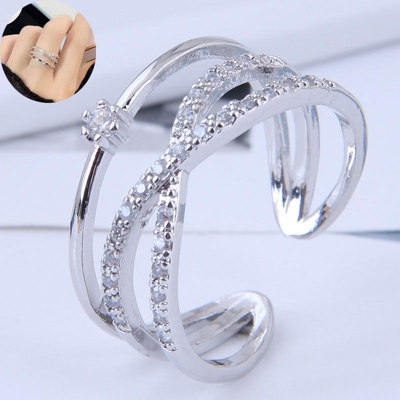 Fashion Sweet Inlaid Zirconium Simple Open Ring