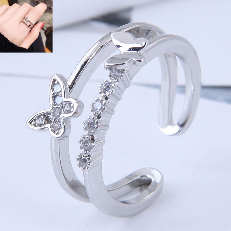 Korean Style Fashion Sweet Inlaid Zircon Butterfly Open Ring