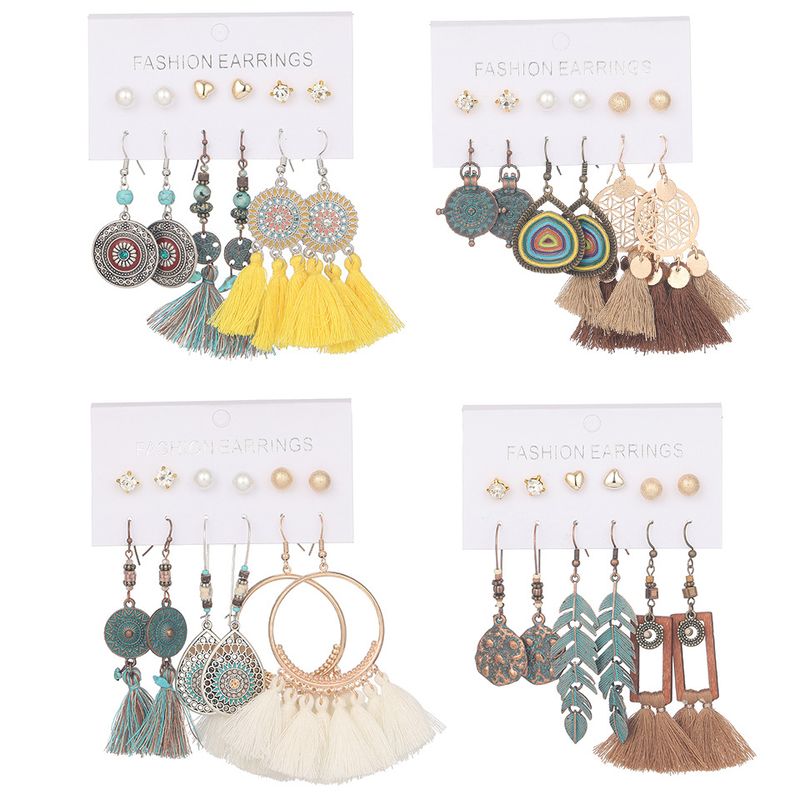 Bohemian Handmade Gemetric Tassel Earrings Set