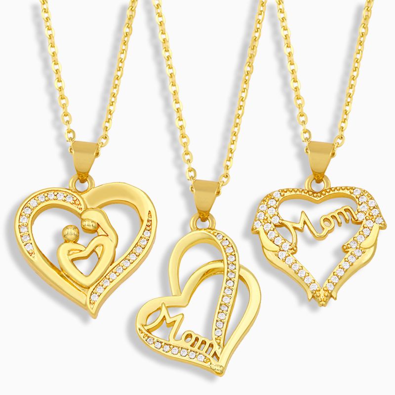 Fashion Mama Letters Heart-shape Copper Zircon Necklace