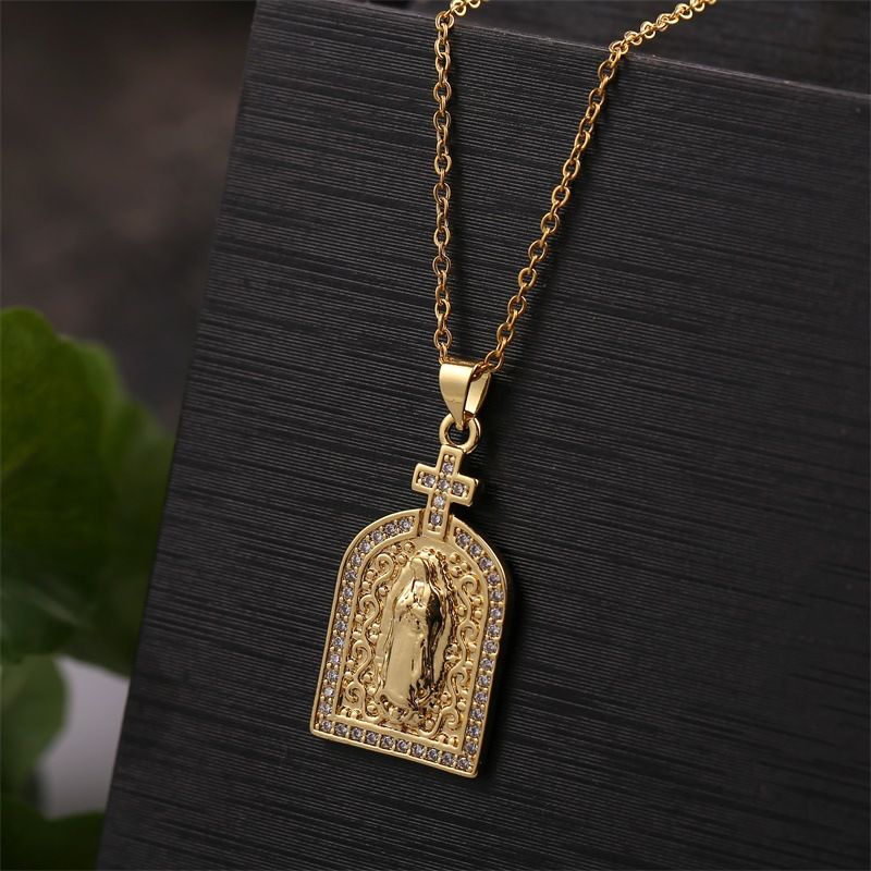 Fashion Holy Lord Mary Copper Inlaid Zirconium Necklace