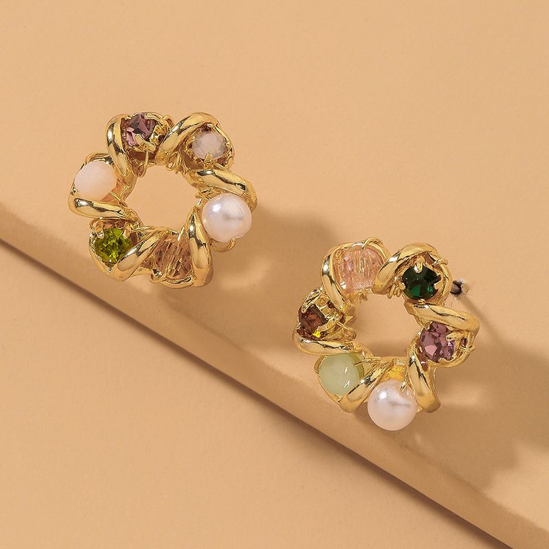 Fashion Pearl Flower Circle Earrings