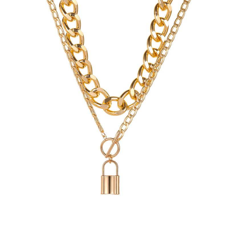 Fashion Gold Lock Pendant Double-layer Necklace