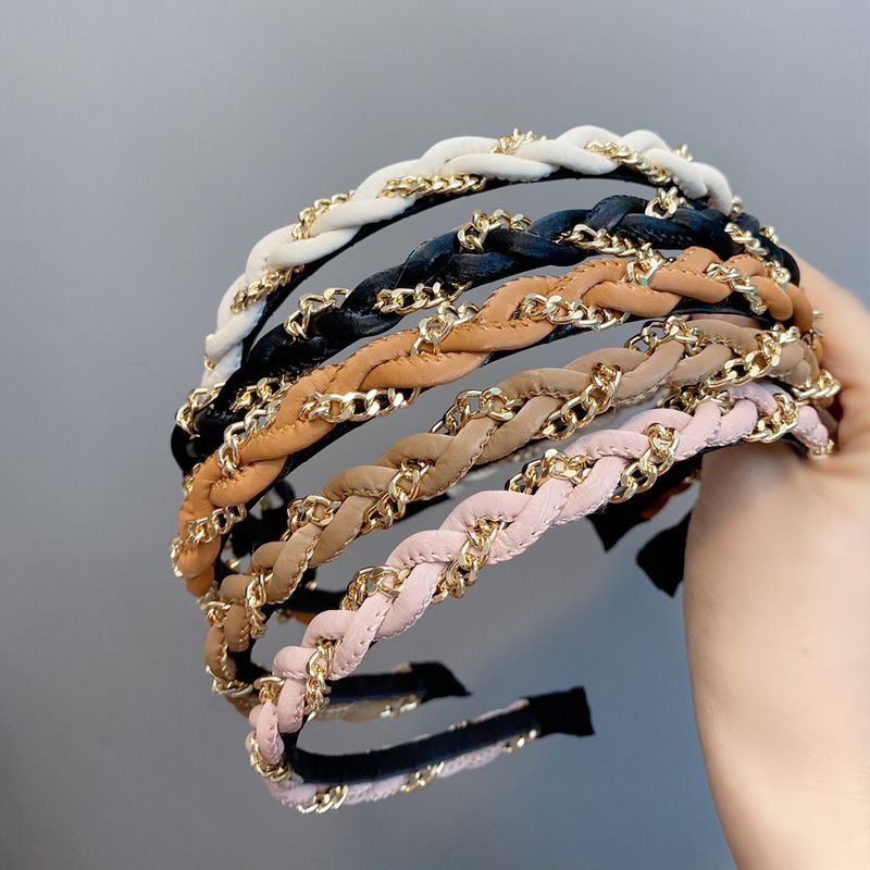 Fashion Leather Metal Chain Twist Braid Headband