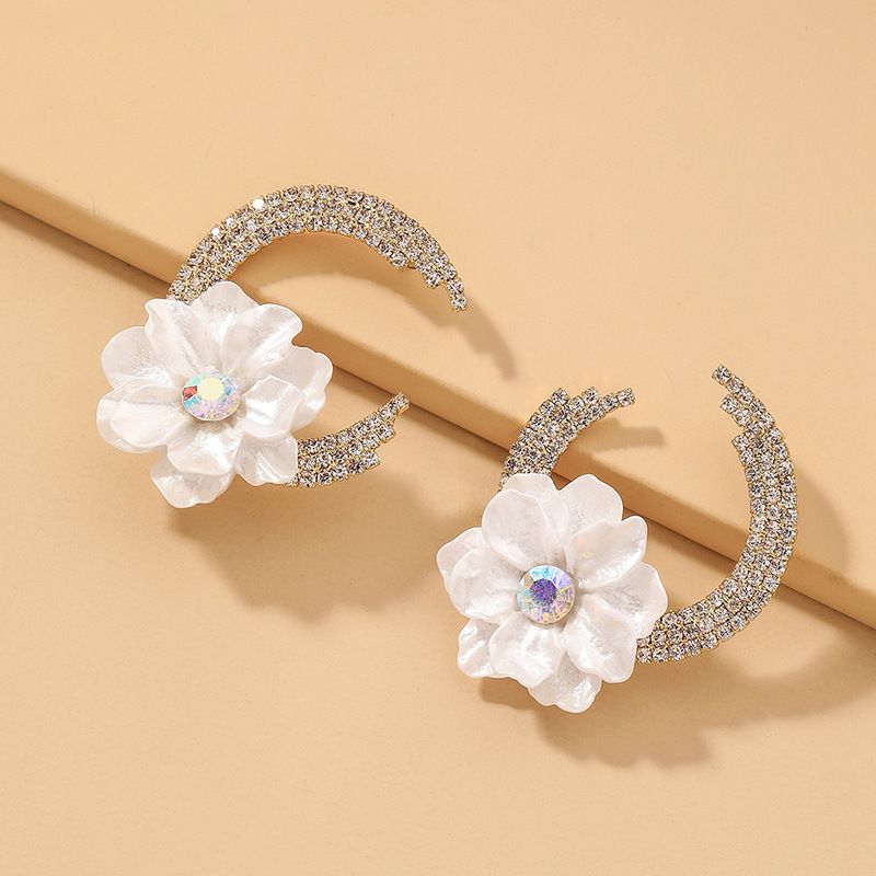 Retro Moon Flower Rhinestone Earrings