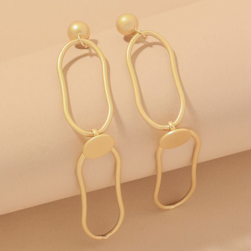Korean Matte Gold Oval Long Earrings