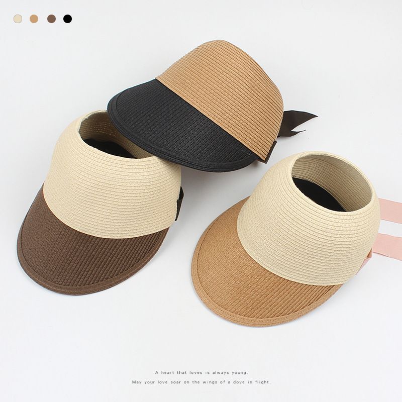 Fashion Contrast Color Bow Empty Top Straw Hat