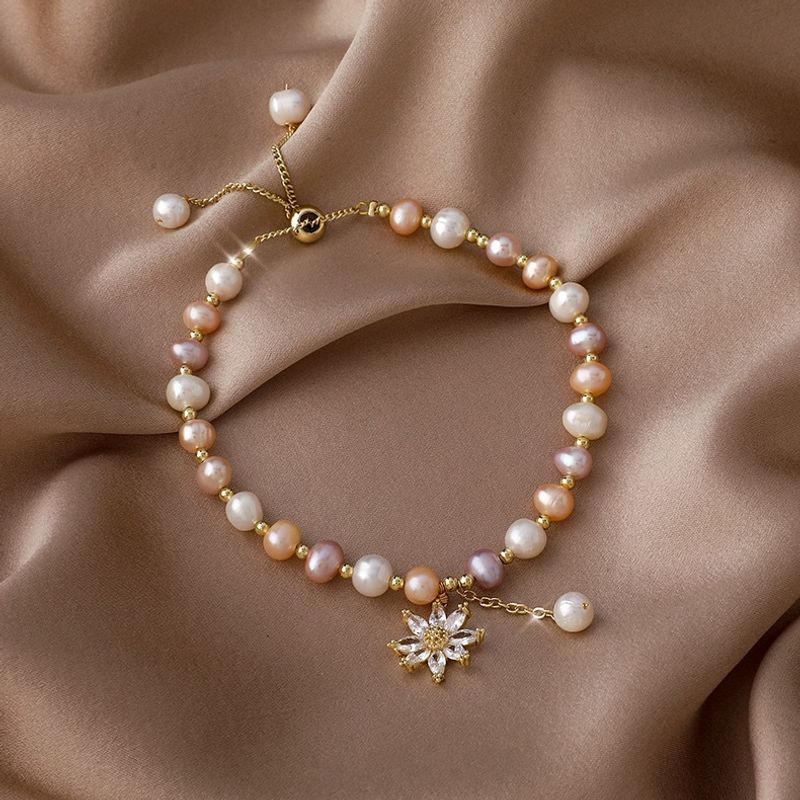 Korea Pearl Crystal Daisy Copper Bracelet Wholesale