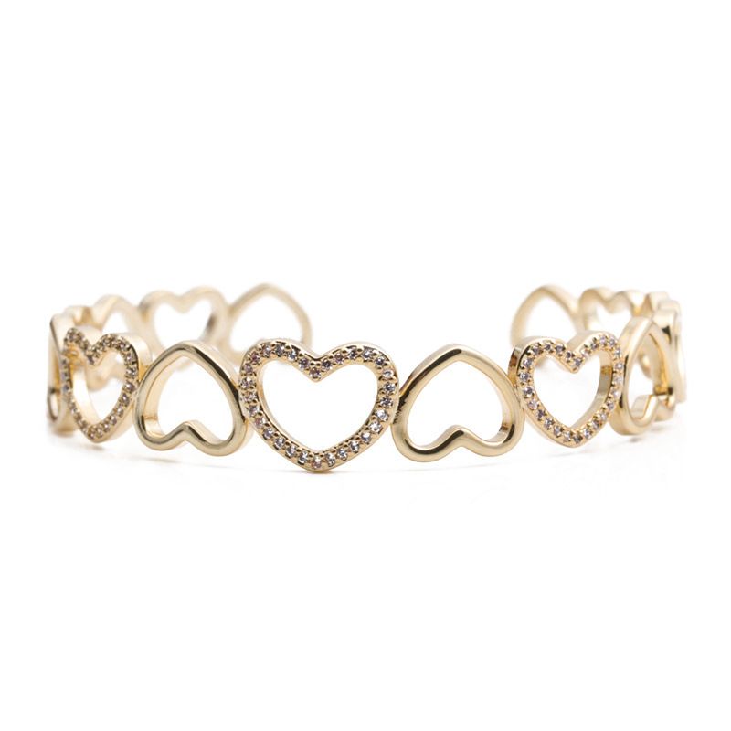 Fashion Heart-shape Colorful Zircon Copper Bracelet