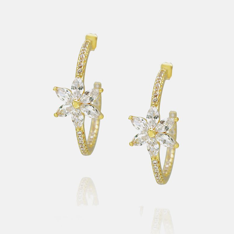 Fashion Flower Gold-plated Zircon Earrings