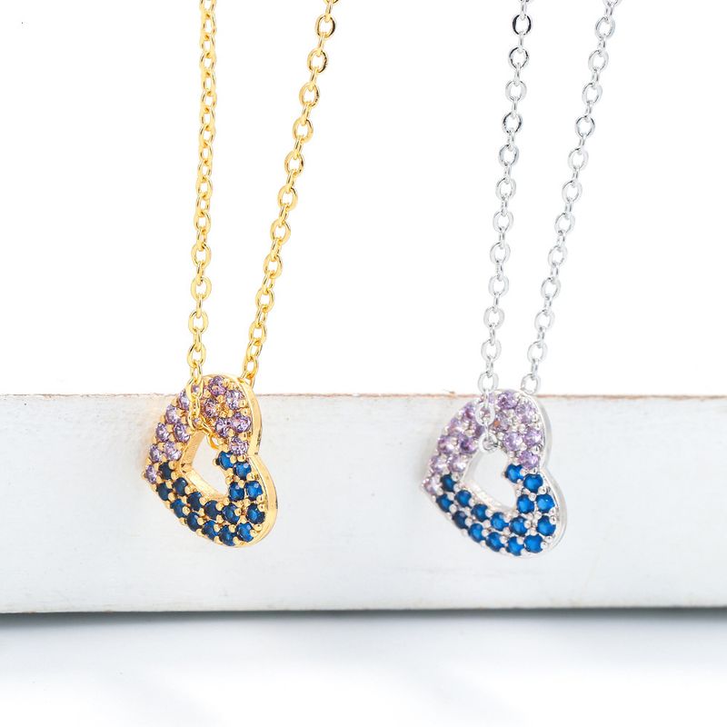 Korean Hollow Heart-shaped Zircon Copper Necklace