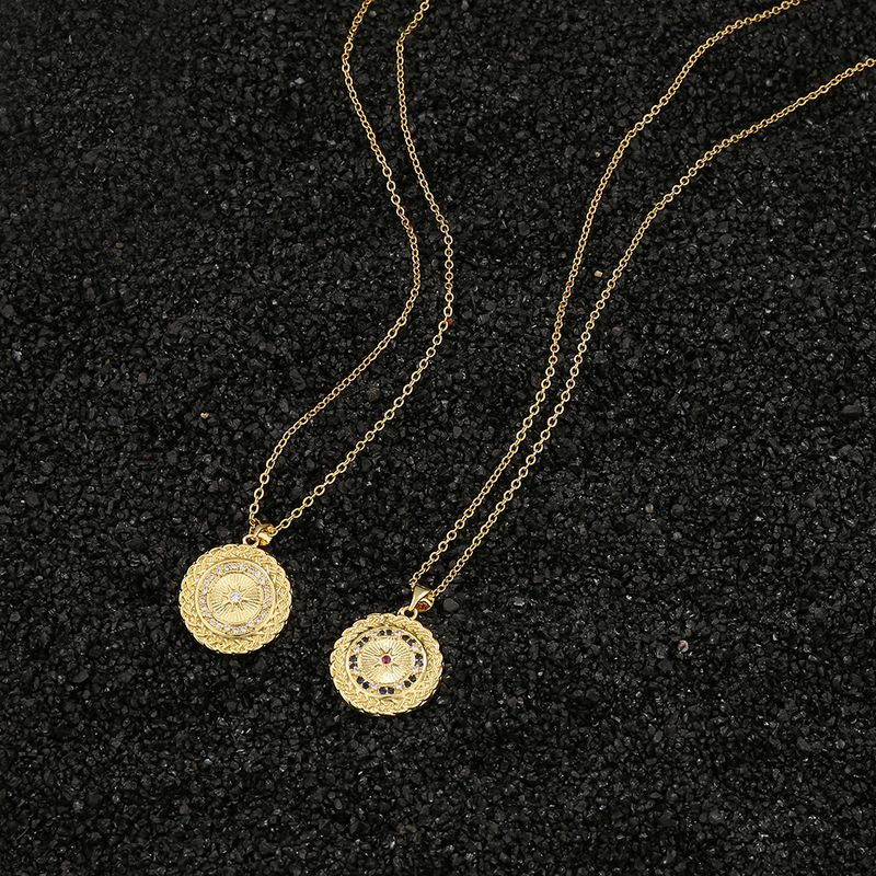 Fashion Round Golden Pattern Copper Inlaid Zircon Necklace