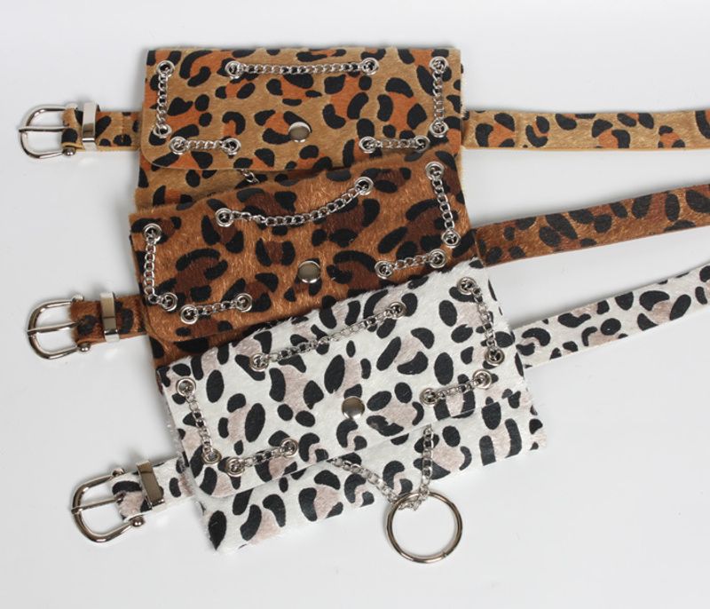 Punk Chain Leopard Print Waist Bag