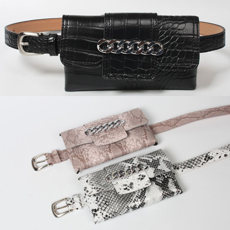 Chain Snake Pattern Thin Belt Waist Bag